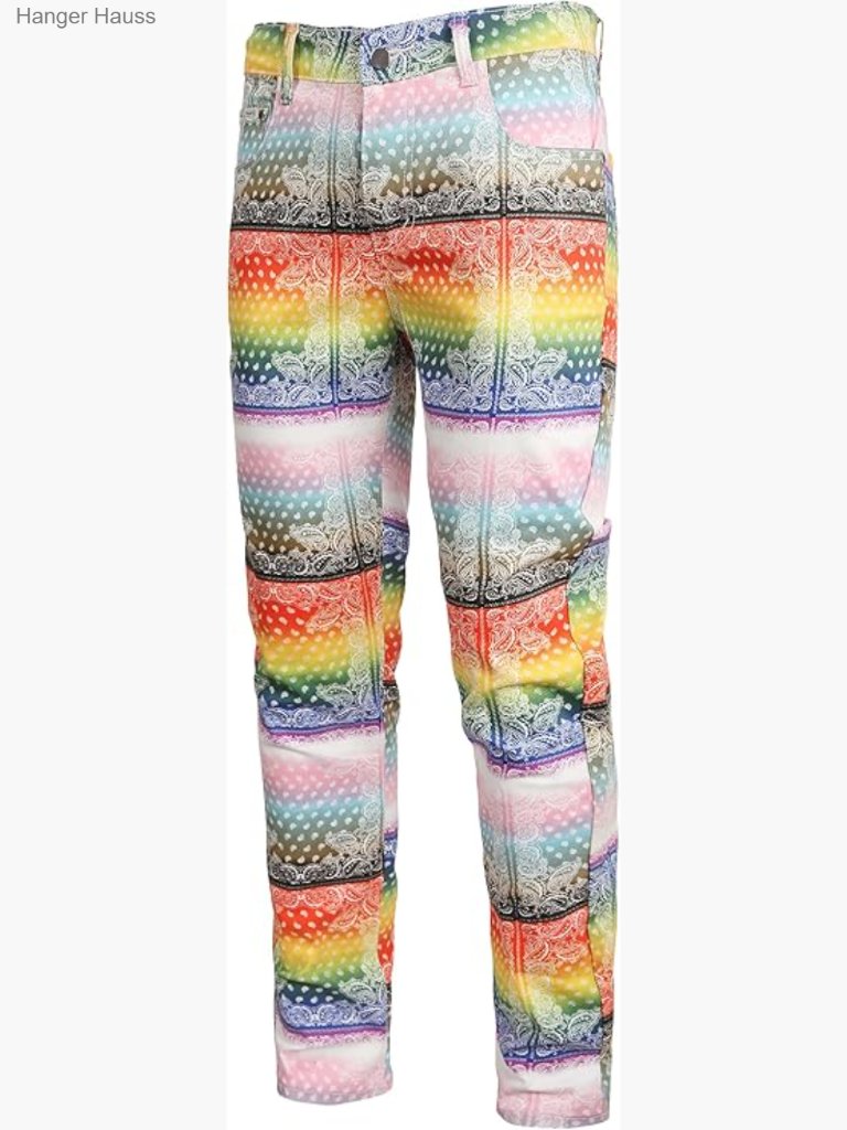 Men's Skinny Denim Jeans Casual Printed Pants Cotton Zip Fly Slim Fit